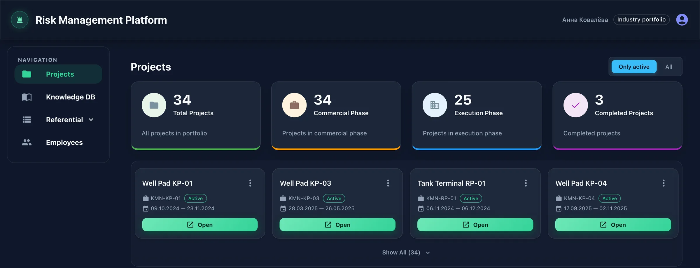 Portfolio in dark theme